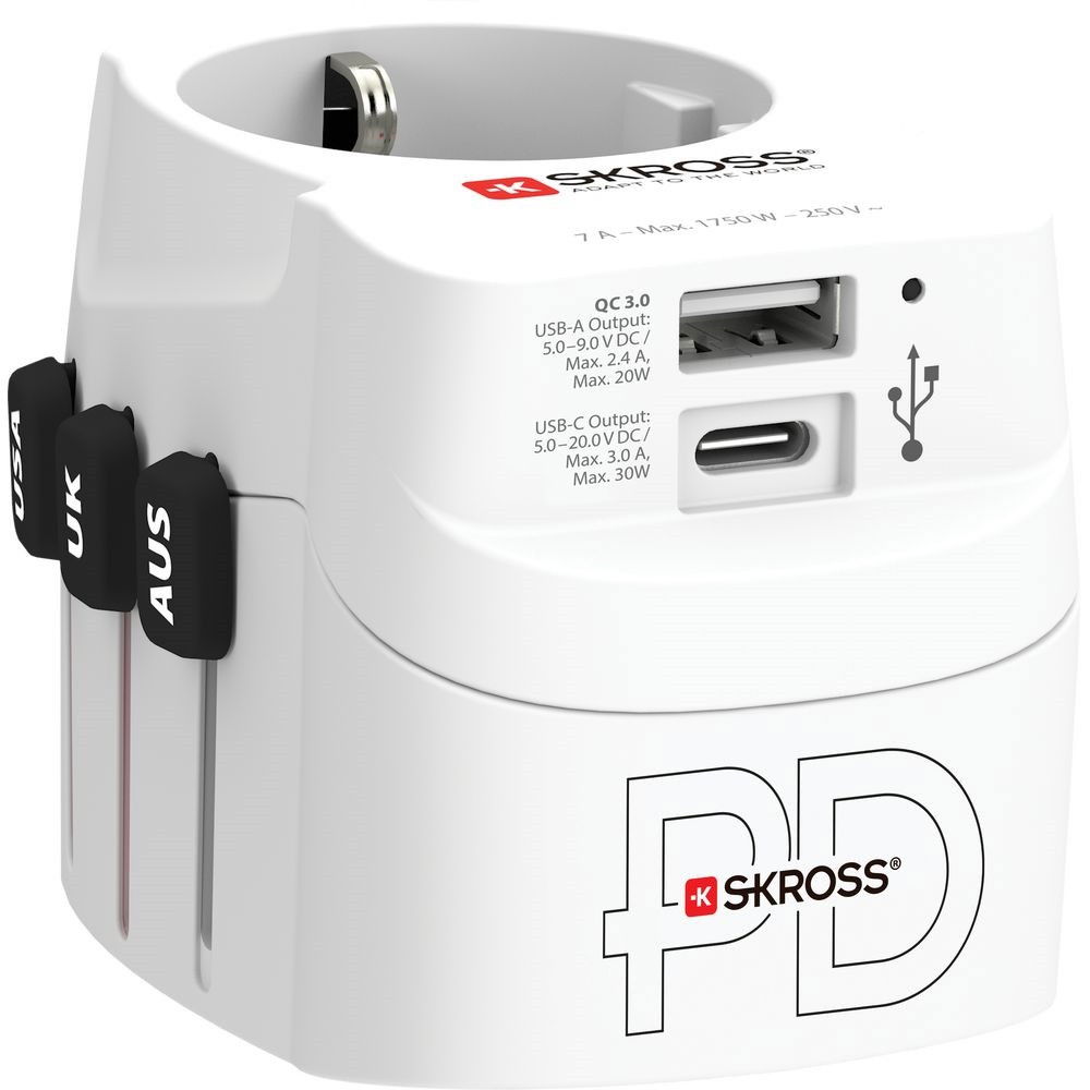 Skross PRO Light USB AC30PD, világutazó hálózati csatlakozó átalakító, földelt, PD (gyorstöltés) termék fő termékképe
