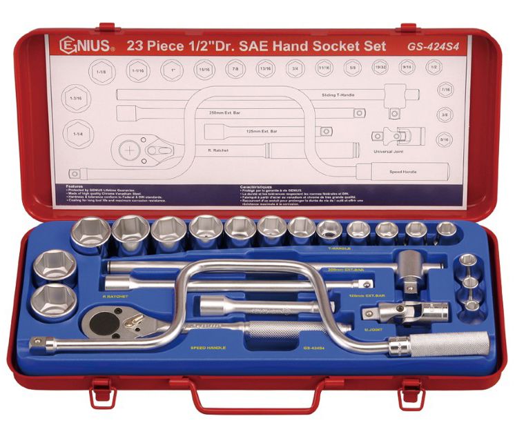 Genius Tools GS-424S5 1/2"-os 6-lapú dugókulcs készlet, colos, 23 részes termék fő termékképe